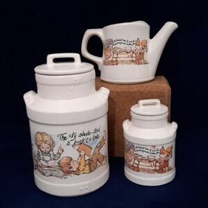 VTG Canister & Creamer Set "the sky above & a book to love" country boy girl